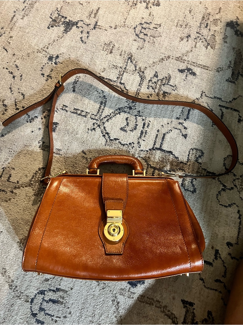Leather Satchel Handbag with Gold Hardware
